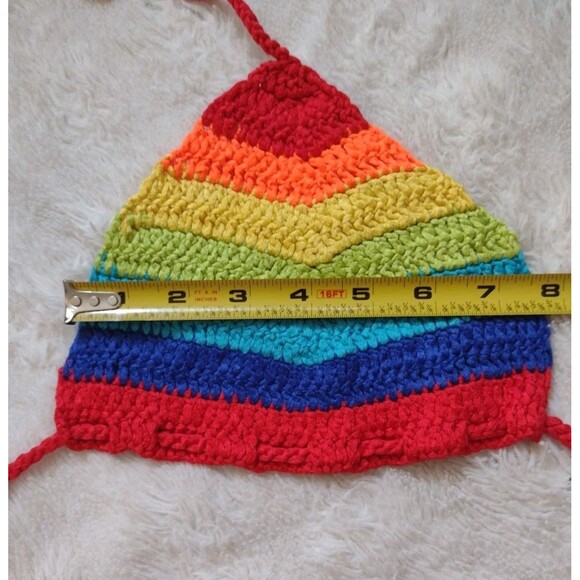 New Hand Crocheted Rainbow Color Bikini Top & Skirt Long Fringe Soft Acrylic XL - Picture 10 of 10